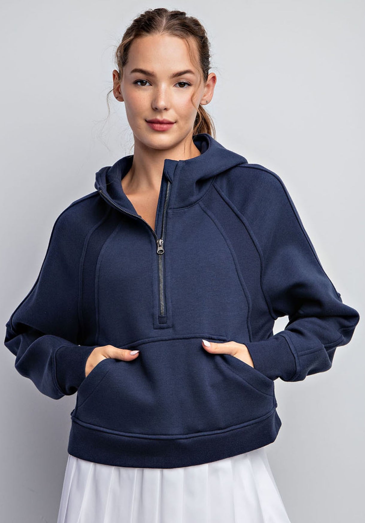 Navy Cropped Quarter Zip Hoodie