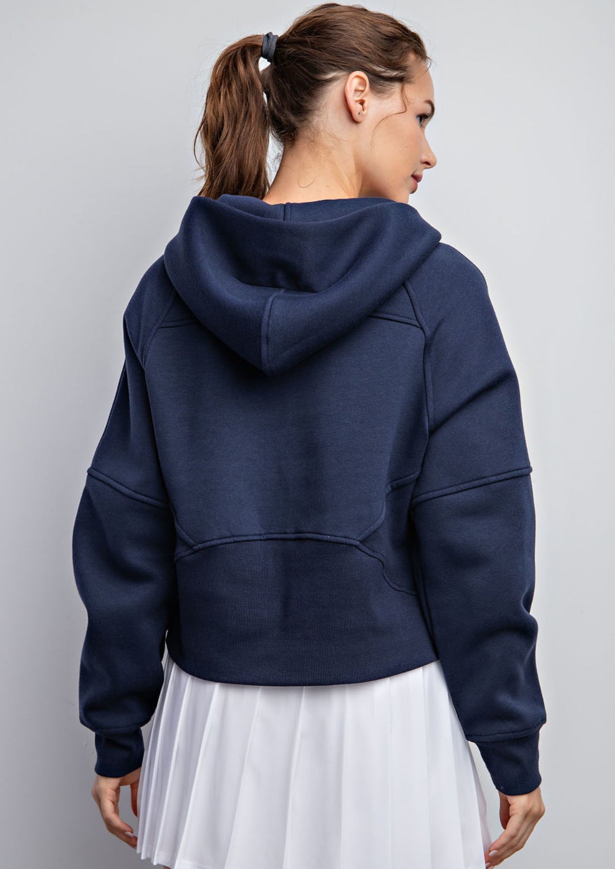 Navy Cropped Quarter Zip Hoodie